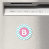 Trendy Lichtblauwe Chevron Roze Monogram Magneet (Insitu (Vaatwasser))