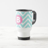 Trendy Lichtblauwe Chevron Roze Monogram Reisbeker (Voorkant rechts)