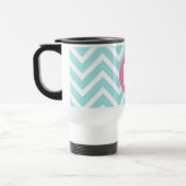 Trendy Lichtblauwe Chevron Roze Monogram Reisbeker (Links)