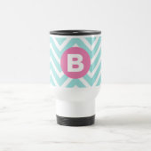Trendy Lichtblauwe Chevron Roze Monogram Reisbeker (Center)