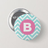 Trendy Lichtblauwe Chevron Roze Monogram Ronde Button 5,7 Cm (Voorkant /achterkant)