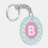 Trendy Lichtblauwe Chevron Roze Monogram Sleutelhanger (Voorkant Links)