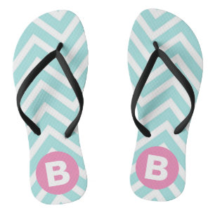 Trendy Lichtblauwe Chevron Roze Monogram Teenslippers