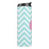 Trendy Lichtblauwe Chevron Roze Monogram Thermosbeker (Gedraaid links)