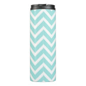Trendy Lichtblauwe Chevron Roze Monogram Thermosbeker (Achterkant)