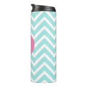 Trendy Lichtblauwe Chevron Roze Monogram Thermosbeker (Geroteerd rechts)