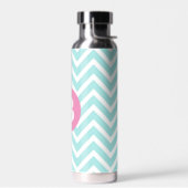 Trendy Lichtblauwe Chevron Roze Monogram Waterfles (Links)
