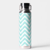 Trendy Lichtblauwe Chevron Roze Monogram Waterfles (Achterkant)