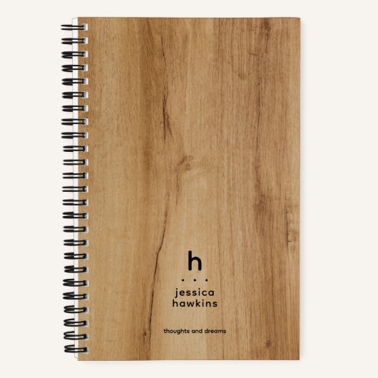 Trendy lichtbruin fineer moderne monogram notitieboek (Voorkant)