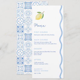 Trendy lichte blauwe golvende rand citroenen huwel menu
