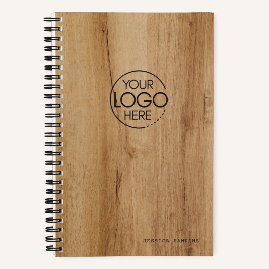 Trendy lichte houtfineerprint moderne logo notitieboek (Voorkant)