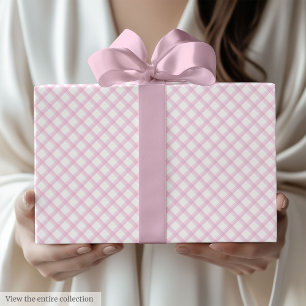 Trendy lichtroze en witte geruite verjaardagsverpa cadeaupapier