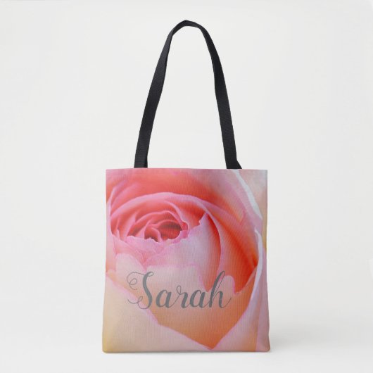 Trendy Liefde Gepersonaliseerd Roze Rose Design Tote Bag (Voorkant)