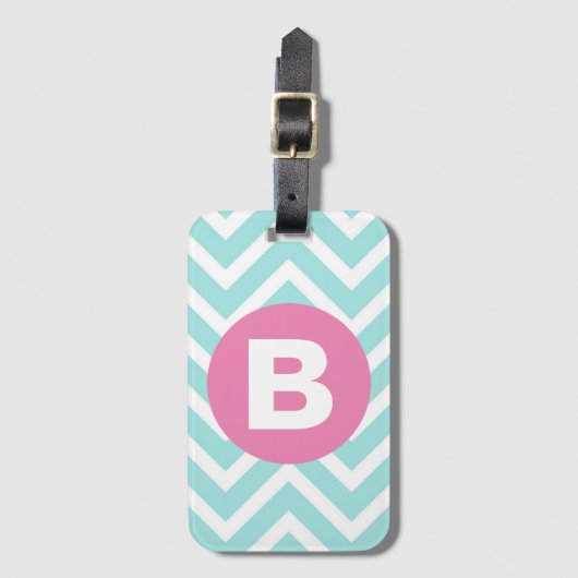 Trendy Light Blue Chevron Pink Monogram Bagagelabel (Voorkant (verticaal))
