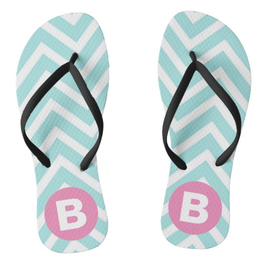 Trendy Light Blue Chevron Pink Monogram Teenslippers (Voetbed)