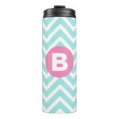 Trendy Light Blue Chevron Pink Monogram Thermosbeker (Voorkant)