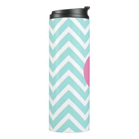 Trendy Light Blue Chevron Pink Monogram Thermosbeker (Gedraaid links)