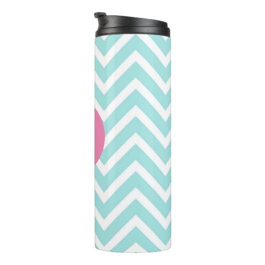 Trendy Light Blue Chevron Pink Monogram Thermosbeker (Geroteerd rechts)