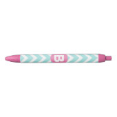 Trendy Light Blue Chevron Pink Monogram Zwarte Inkt Pen (Voorkant)