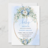Trendy Light Blue Flowers Greenery Baby Shower  Kaart (Voorkant)