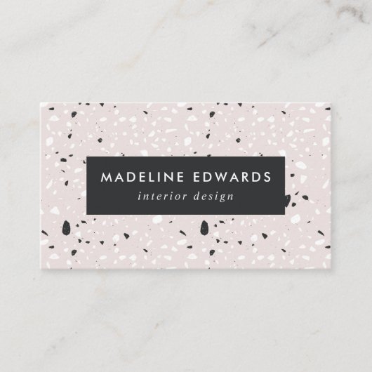 Trendy Light Blush & Charcoal Grey Terrazzo Visitekaartje (Voorkant)