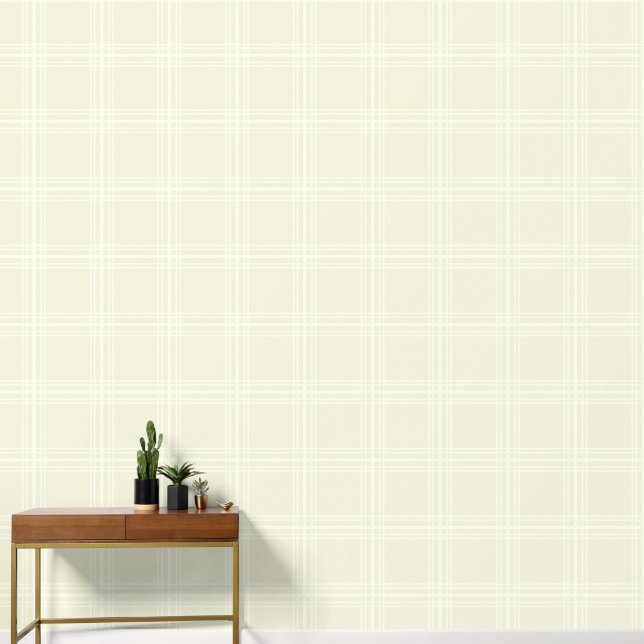 Trendy Light Cream met Ivory White Grid Lines Behang (Hal)