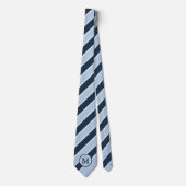 Trendy Light Navy Blue Stripe Monogram Initiaal Stropdas (Voorkant)