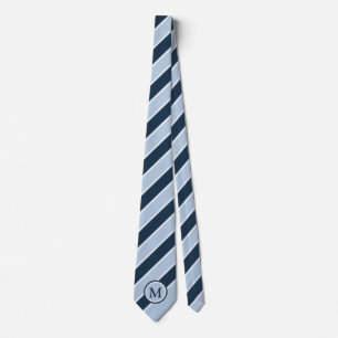 Trendy Light Navy Blue Stripe Monogram Initiaal Stropdas