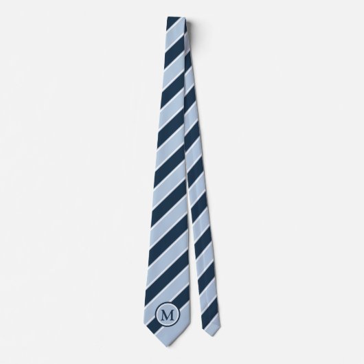Trendy Light Navy Blue Stripe Monogram Initiaal Stropdas (Voorkant)