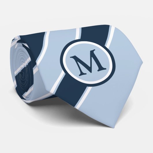 Trendy Light Navy Blue Stripe Monogram Initiaal Stropdas (Opgerold)