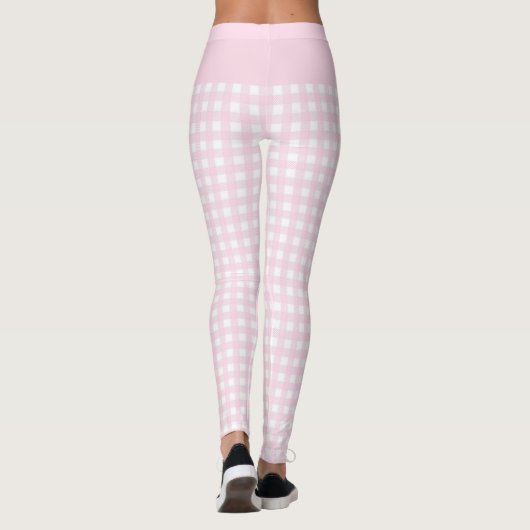 Trendy Light Pink and White Check Gingham Pattern Leggings (Achterkant)