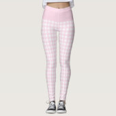Trendy Light Pink and White Check Gingham Pattern Leggings (Voorkant)