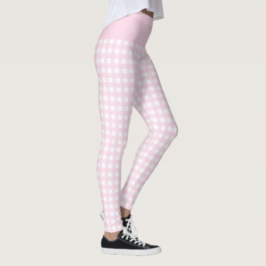 Trendy Light Pink and White Check Gingham Pattern Leggings (Rechts)