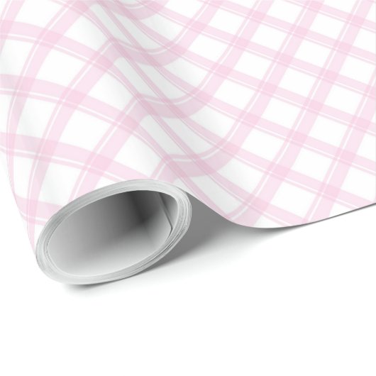 Trendy Light Pink & White Plaid Birthday Gift Wrap Cadeaupapier (Rol Hoek)