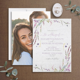 Trendy Lila Lavender Floral Foto Garden Wedding Kaart
