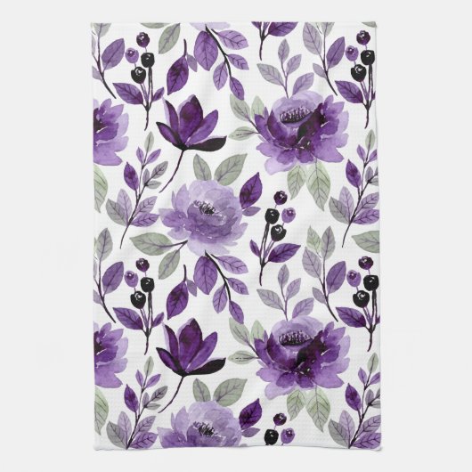 Trendy Lila Paars Floral Pattern Theedoek (Verticaal)