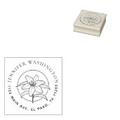 Trendy Lily Bloemen Ronde Naam Retouradres Rubberstempel (Gestempeld)