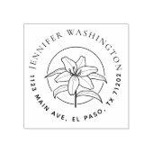 Trendy Lily Bloemen Ronde Naam Retouradres Rubberstempel (Afrduk)