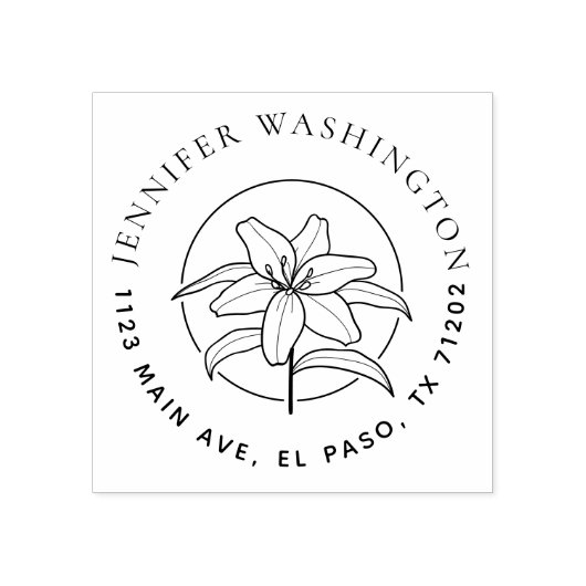 Trendy Lily Bloemen Ronde Naam Retouradres Rubberstempel (Afrduk)