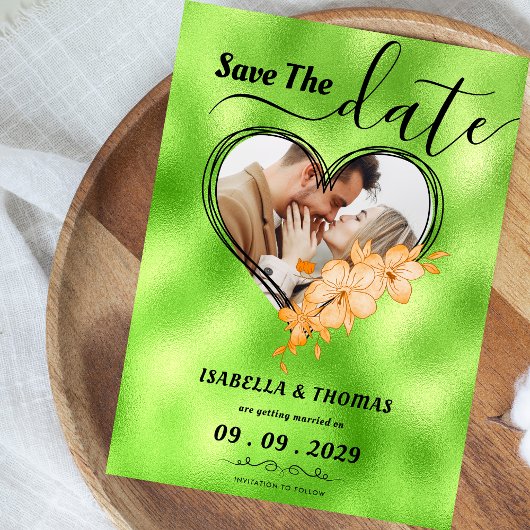 Trendy Lime Green Custom Photo Save The Date