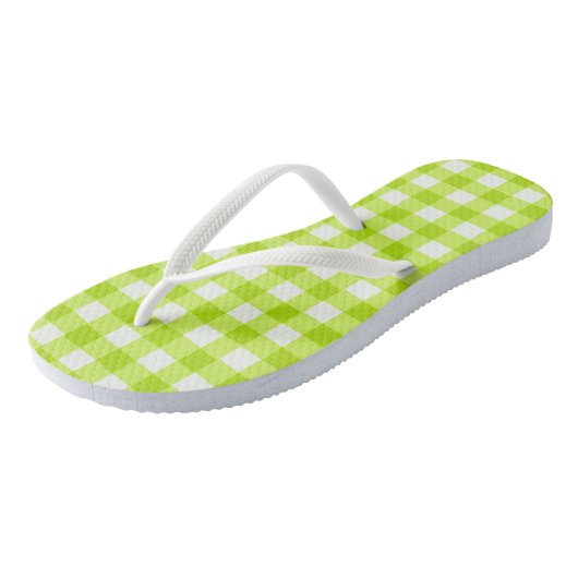Trendy Lime Green Gingham Checked Pattern Teenslippers (Schuin)