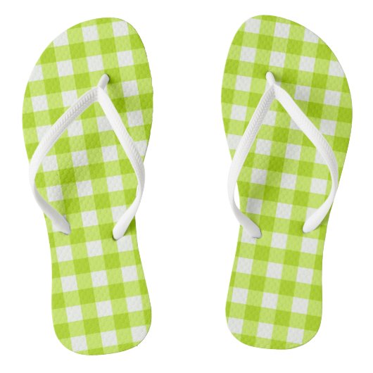 Trendy Lime Green Gingham Checked Pattern Teenslippers (Voetbed)