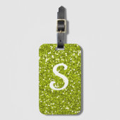 Trendy Lime Green Glitter Monogram Initiaal Bagagelabel (Voorkant (verticaal))