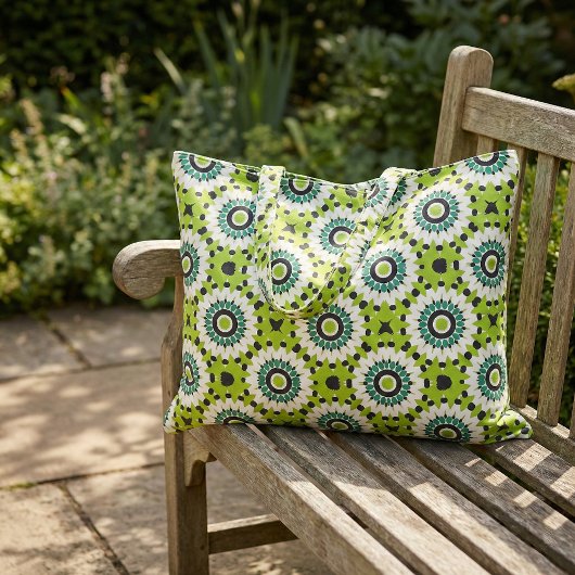 Trendy Lime Green White en Black Geometric Pattern Stof