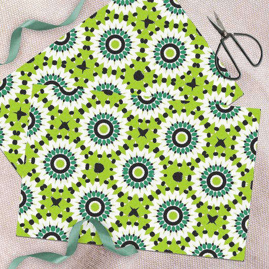 Trendy Lime Green White en Black Geometric Pattern Tissuepapier
