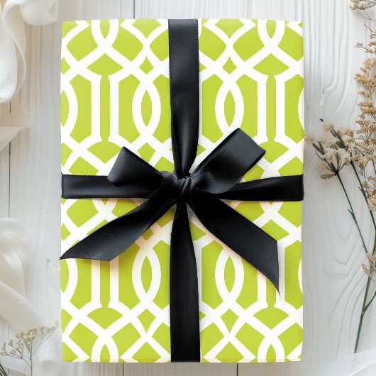 Trendy Lime Green & White Moroccan Trellis Pattern Cadeaupapier