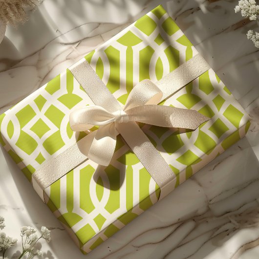 Trendy Lime Green & White Moroccan Trellis Pattern Cadeaupapier