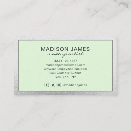 Trendy lime groen zilver moderne chique make-up ar visitekaartje (Achterkant)