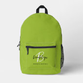 Trendy Lime Groen Zwart Wit Monogram Naam Bedrukte Rugzak (Voorkant)