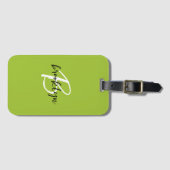 Trendy Lime Groen Zwart Wit Script Monogram Bagagelabel (Voorkant (horizontaal))